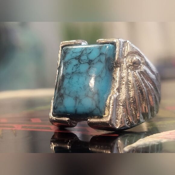 Native American Ring, spiderweb turquoise stone 8.5 - Picture 6 of 6